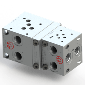 Used to end couple, join, convert, transition, reduce a NG10 D05 4401–05–04–0–05 Modular Sectional Bar Manifold to  NG6 D03 4401–03–02–0–05 Modular Sectional Bar Manifold 